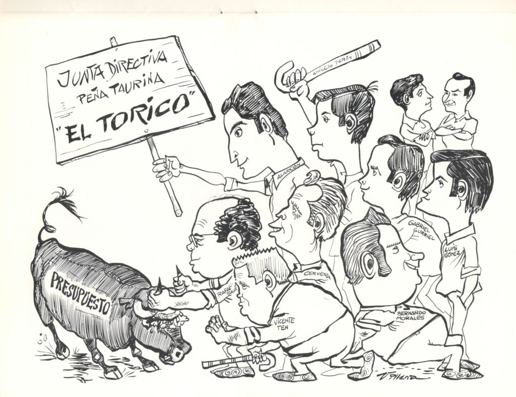 Programa fiestas 1969. Junta directiva. Caricatura de Villana.